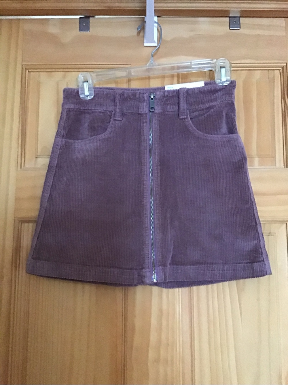 Mauve Front-Zip A-Line corduroy Mini Skirt